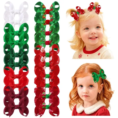 Vista 11 de 50 piezas de lazos de cabello para niñas de 7,6 cm con cinta de grogrén y pinzas de cocodrilo, accesorios para el cabello para bebés, niñas, niños