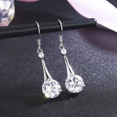 Vista 2 de SBLING Aretes de gota chapados en platino o chapado en oro de 18 quilates, con circonita cúbica, regalos para mujeres y niñas, Cristal, Circonia