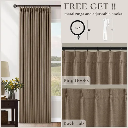 Vista 161 de Juego de 2 paneles de cortinas plisadas negras de 80 pulgadas para sala de estar, cortinas plisadas de lino con forro de 80 pulgadas de largo, 100%
