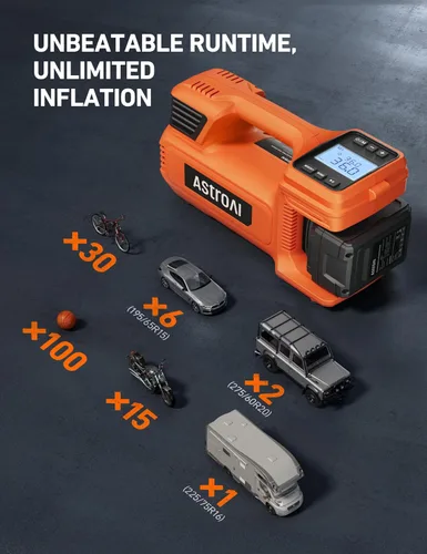 Vista 3 de AstroAI TC4 - Inflador de neumáticos con compresor de aire portátil, bomba de aire inalámbrica de 470 W 18 V para neumáticos de camión con batería