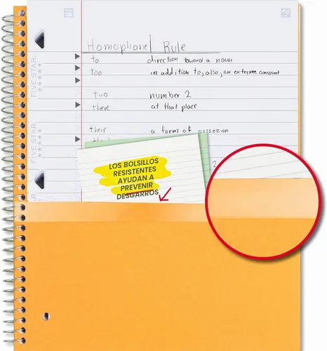 Vista 5 de Five Star, cuaderno en espiral, 3 materias, con papel rayado ancho, 150 hojas, 10-1/2 x 8 pulgadas, Amarillo