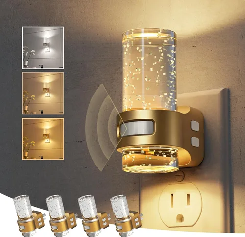 Vista 24 de L LOHAS LED Luz nocturna con sensor de movimiento, luces nocturnas de burbujas enchufables a la pared, luz nocturna de cambio de temperatura