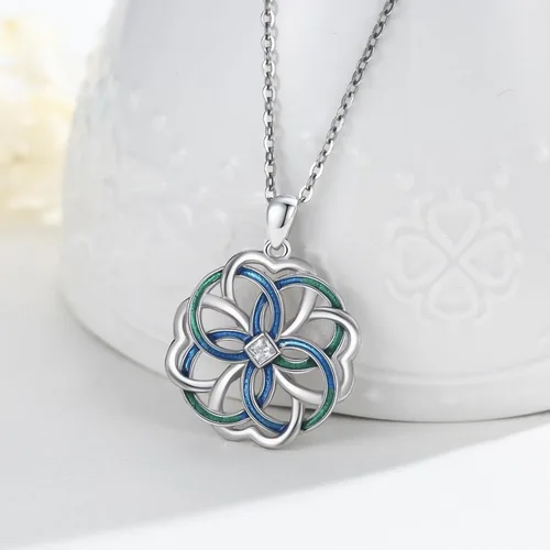 Vista 3 de Heart Flowers Celtic Knot Necklace, 925 Sterling Silver Good Luck Irish Jewelry Hypoallergenic Celtic Knot Cross Pendant Heart Necklace Gift for