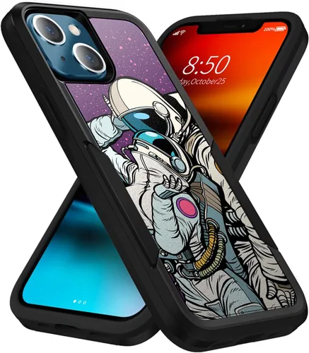 Vista 18 de CasesOnDeck Grip Case Compatible with Apple iPhone 14 (6.1") / iPhone 14 Case [Dual Tactical] Slim Heavy Duty Heavy Duty Case Black Matte (Astronaut)