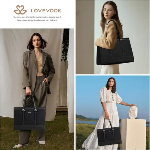 Vista 2 de LOVEVOOK Bolsa para Laptop para Mujeres de 15.6 pulgadas Bolsa Tote de Lona para Laptop, Bolsa de Trabajo de Gran Capacidad con Bolso de Mano, Bolsa