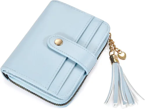Vista 11 de oscaurt Cartera para mujer pequeña con bloqueo RFID, cartera de dos pliegues con tarjetero para tarjetas de crédito, ventana para identificación