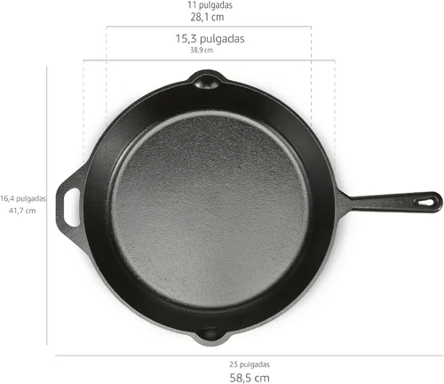Vista 4 de Amazon Basics Sartén de hierro fundido pre-sazonado, apto para horno, calefacción uniforme, resistente y grande, 15 pulgadas, negro