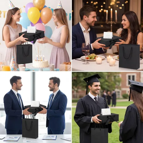 Vista 6 de Zonon - Caja de regalo de lujo color negro y rosa con tapa y cinta, bolsa de regalo de 9 x 7 x 3 pulgadas, con tarjeta de felicitación, papel