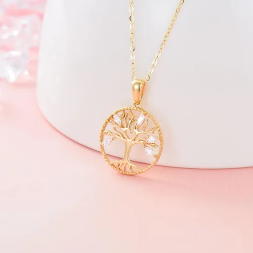 Vista 5 de YDD 14k Solid Gold Tree of Life Necklace for Women Family Tree Pendant Necklaces for Women Love Heart Tree of Life Jewelry for Women 16"-18