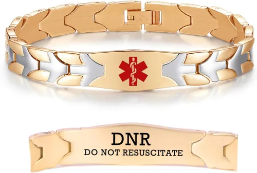 Vista 13 de LinnaLove Pulseras de alerta médica de pez volador para hombres y mujeres, pulseras médicas de acero inoxidable con grabado gratis, 8.5 pulgadas