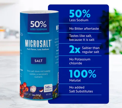 Vista 9 de Microsalt 50 % menos de sal de sodio, sustituto de sal regular, sal de condimento para cocinar, condimentar y hornear, sabor completo, menos sodio