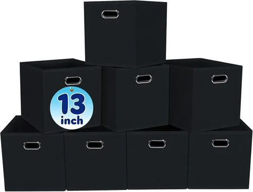 Vista 33 de Contenedores de almacenamiento de tela negra, 13 x 13 x 13 pulgadas, cajas de almacenamiento plegables con doble asa, caja organizadora de tela