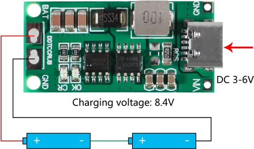 Vista 3 de 2PCS Tipo-C USB 2S 2A Boost Convertidor 8.4V 12.6V 16.8V Step-Up Power Module LiPo Polímero LiPo Batería de Litio Placa de Protección de Carga