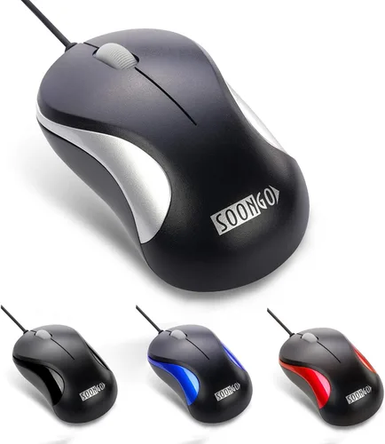 Vista 11 de SOONGO - Mouse USB para computadora, 2 unidades, ergonómico, óptico, con cable, para oficina y hogar, compatible con computadora, laptop, PC