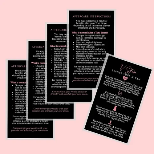 Vista 6 de Lashicorn Yoni Steam Pre-Post Steam - Tarjetas de instrucciones de cuidado posterior al vapor, paquete de 50, tamaño de tarjeta de visita de 2 x 3.5