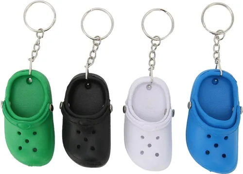 Vista 8 de TOPINCN 20 llaveros para pantuflas, 4 colores de silicona, reutilizables, agujeros de playa, llaveros para mochila, bolso, equipaje, recuerdos