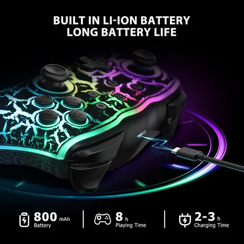 Vista 4 de D.Gruoiza Colorful LED Switch Pro Controllers for SwitchLiteOLED, Wireless Switch Controller with Adjustable Vibration,Turbo,6-Axis Gyro