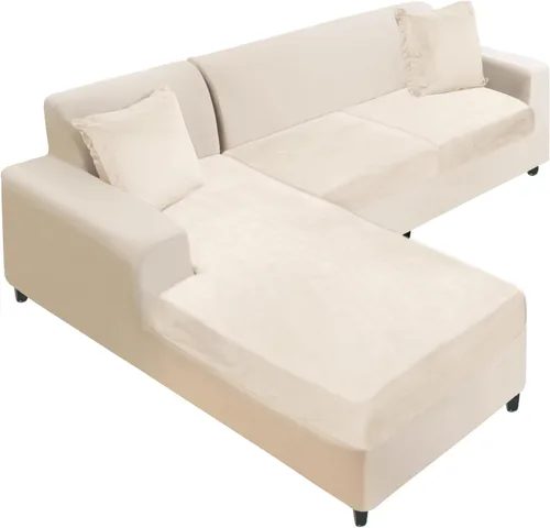 Vista 76 de NAISI Fundas de cojín de sofá de terciopelo elásticas de 1 pieza, fundas de asiento de sofá o respaldo, fundas suaves individuales para sofá Beige