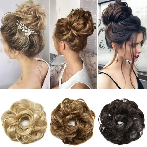 Vista 7 de Extensiones de cabello sintético con banda de goma elástica, extensiones de cabello sintético con banda elástica de goma para coleta, para mujeres