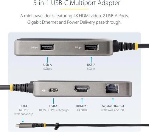 Vista 3 de StarTech - Base USB-C 5 en 1 para M1 M2 M3 M4 con HDMI 4K HDR10, 86W, GbE