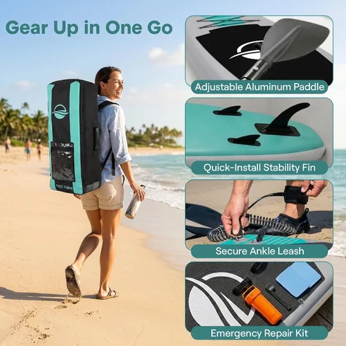 Vista 8 de SereneLife Tabla de remo inflable de 10 pies 6 pulgadas con accesorios de SUP de alta calidad, diseño estable de 32 pulgadas de ancho