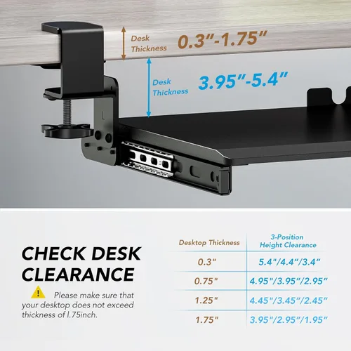 Vista 4 de AX WABER AX01WB01 - Bandeja extraíble para teclado debajo del escritorio con sistema de montaje de abrazadera C ajustable extra resistente, 27.3