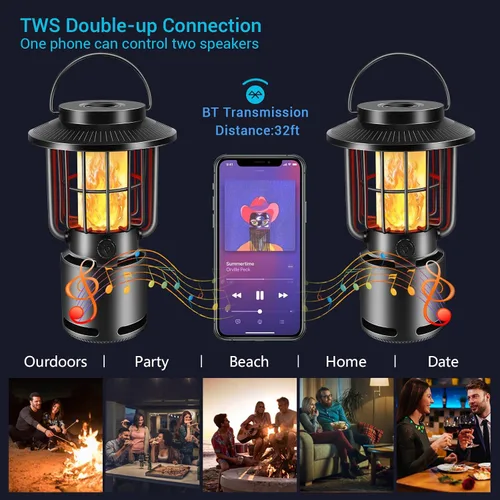 Vista 4 de Altavoz Bluetooth al aire libre, IP65 impermeable altavoz inalámbrico con 3 modos de luz, altavoz portátil para acampar al aire libre, regalo