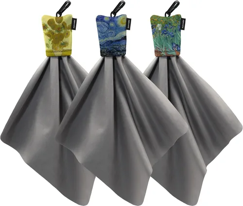 Vista 9 de SPUDZ Paquete variado clásico Tres toallas de microfibra de 10 x 10 pulgadas con bolsas de neopreno Paños de limpieza de microfibra premium