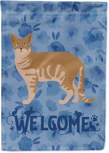 Vista 350 de Caroline's Treasures CK4813CHF - Bandera de bienvenida con gato abisinio azul, manga grande, para porche, para colgar en la pared, poliéster