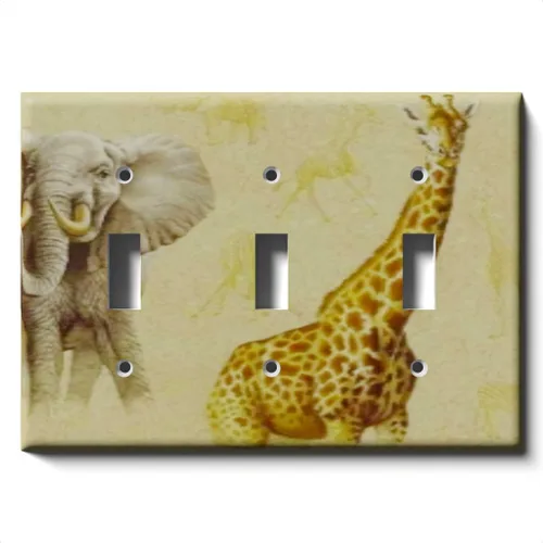 Vista 13 de Placa decorativa de salida - Jirafa y elefante en faros - Receptáculo doble dúplex
