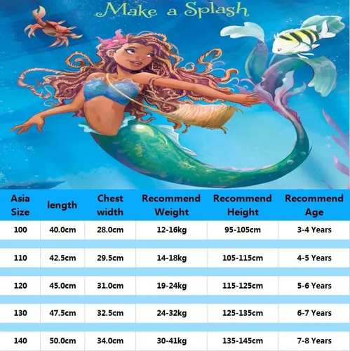 Vista 2 de Little Girls Mermaid 2023 Costume Princess Shirt Dress up Clothes for Girl T-Shirt Toddler Cartoon Tee Daily Wear 3-8Y