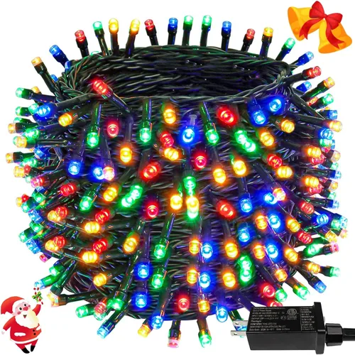 Vista 49 de Luces de cadena navideñas conectables de 240 LED de 88 pies, 13 modos, para interiores y exteriores, cable verde extensible, luces de árbol