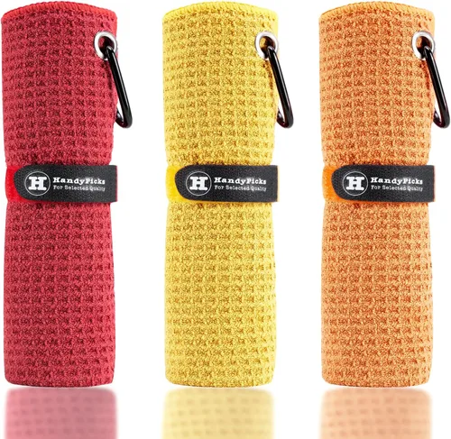 Vista 7 de Handy Picks Toalla de Golf de Microfibra (16" X 16") con Clip de Mosquetón, Toalla de Golf con Patrón de Waffle con Cierre de Gancho y Bucle - La