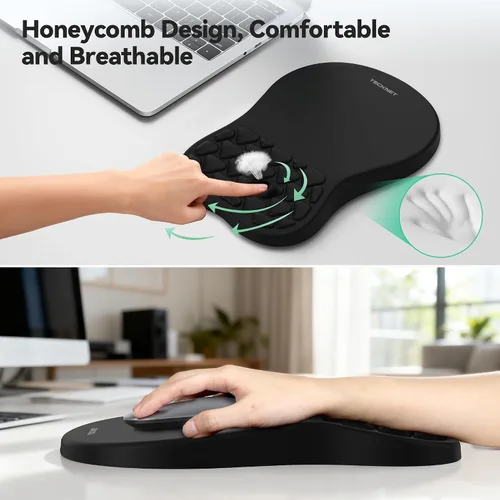 Vista 4 de TECKNET Alfombrilla ergonómica para mouse con reposamuñecas, teclado y alfombrilla de mouse con soporte para muñeca, diseño de masaje que alivia