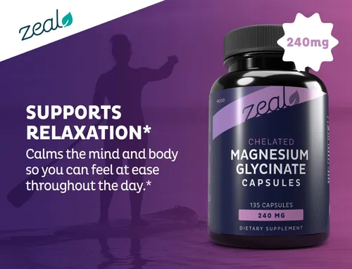 Vista 7 de Zeal Naturals Suplemento de glicinato de magnesio quelado, 240 mg, 135 cápsulas Magnesio para dormir, recuperación muscular y relajación Sin OMG