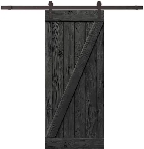 Vista 8 de Puerta corrediza interior de madera de pino anudada cepillada serie Z con kit de herrajes (acabado de madera, 24 x 84 pulgadas)
