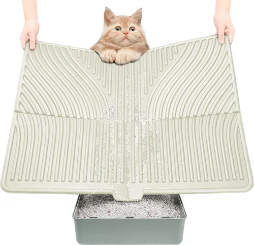 Vista 8 de UPSKY Tapete de arena para gatos, tapete grande para atrapar arena para gatitos, suave para patas de gatito, tapete para caja de arena mantiene