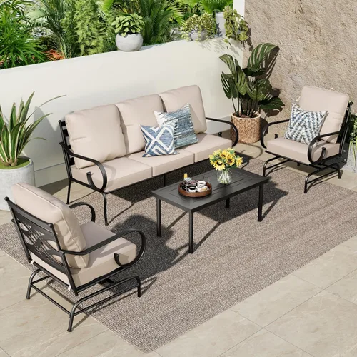 Vista 11 de PHI VILLA Juego de 2 sillas mecedoras para patio al aire libre, sillones metálicos para patio, sofás resistentes para exteriores con cojines de 5.5