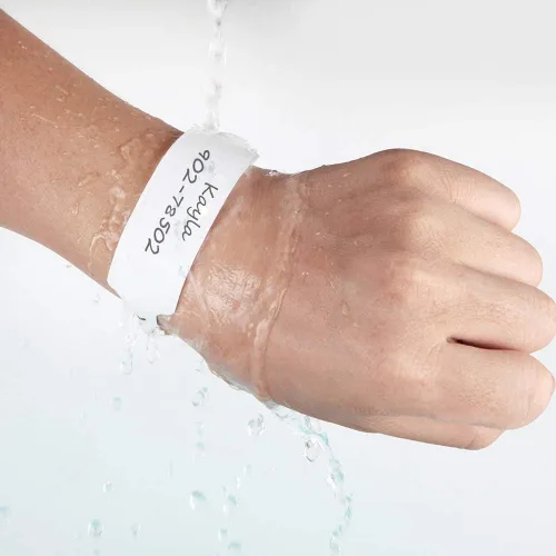 Vista 3 de Pulseras de plástico blanco para hospital, 100 unidades, pulseras de vinilo, bandas de identificación de paciente, pulseras de plástico médico