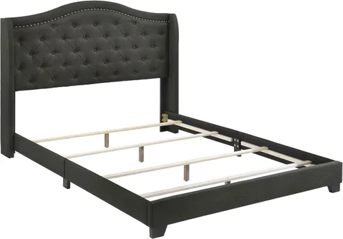 Vista 6 de Coaster Home Furnishings Sonoma - Cama de panel tapizada con perfil de camelback, acolchado de botones, ribete de cabeza de uñas cromadas y diseño