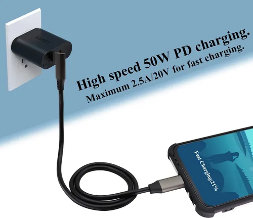 Vista 5 de Cable USB C a USB C 3.1 Gen 2 en ángulo recto de 10 Gbps USB 3.1 tipo C macho a macho, cable de extensión de carga rápida compatible con Google