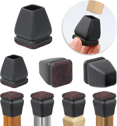 Vista 11 de Ezprotekt 24 protectores cuadrados de silicona para patas de silla para suelos de madera, almohadillas de fieltro negro para muebles, fundas
