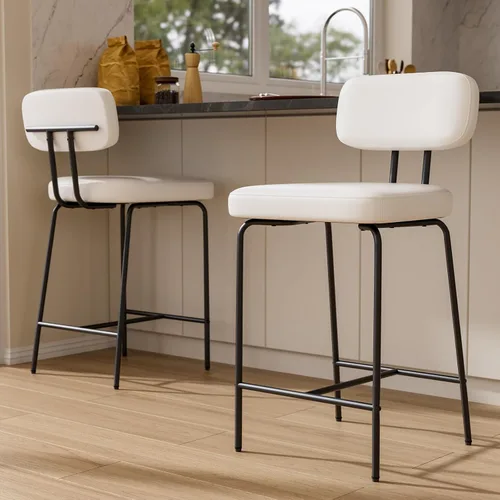 Vista 9 de GXJ - Juego de 3 taburetes de bar, taburetes de cocina con respaldos y patas de metal, taburetes de 26 pulgadas para altura de mostrador, tela