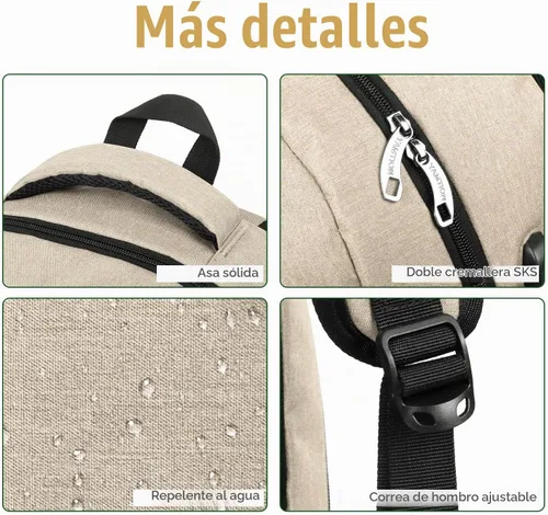 Vista 3 de YAMTION Mochila escolar, mochila para laptop con compartimento de 15.6 pulgadas para hombres y mujeres, color beige