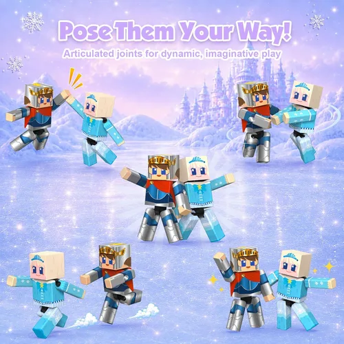 Vista 8 de Frozen Mini azulejos magnéticos de juguete de construcción de castillo de princesa, 50 bloques de construcción magnéticos con 2 personas de acción