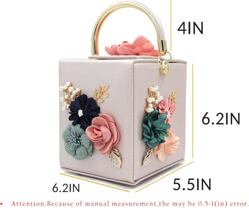 Vista 3 de Milisente Bolso de mano de noche para mujer, caja cuadrada floral, bolsos de noche, bolsos cruzados de hombro, bolso de mano de flores para boda