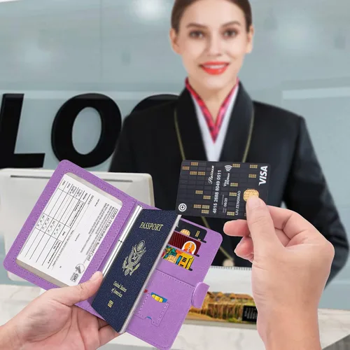 Vista 7 de Cartera de pasaporte mejorada y tarjetero de vacuna, multiusos, bloqueo RFID, cartera de cuero para pasaporte, soporte para tarjetas de vacuna CDC
