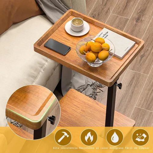 Vista 6 de XNSDXV Mesa C Mesa Auxiliar de Altura Ajustable, Mesa de Bandeja Giratoria de 360° para TV para Espacios Pequeños, Mesas de Sofá que se Deslicen
