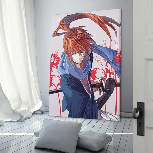 Vista 3 de Póster de anime, Rurouni Kenshin Himura, póster de lienzo para decoración de pared, decoración de habitación, decoración de dormitorio, regalos