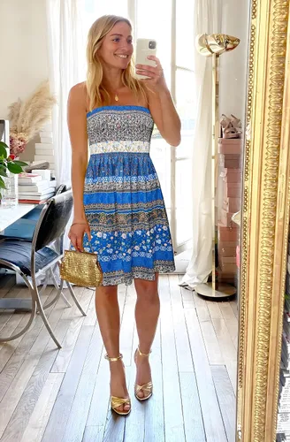 Vista 2 de CHICGAL - Vestido sin tirantes para mujer vestido de verano de estilo bohemio y con estampa floral salida de baño para el verano